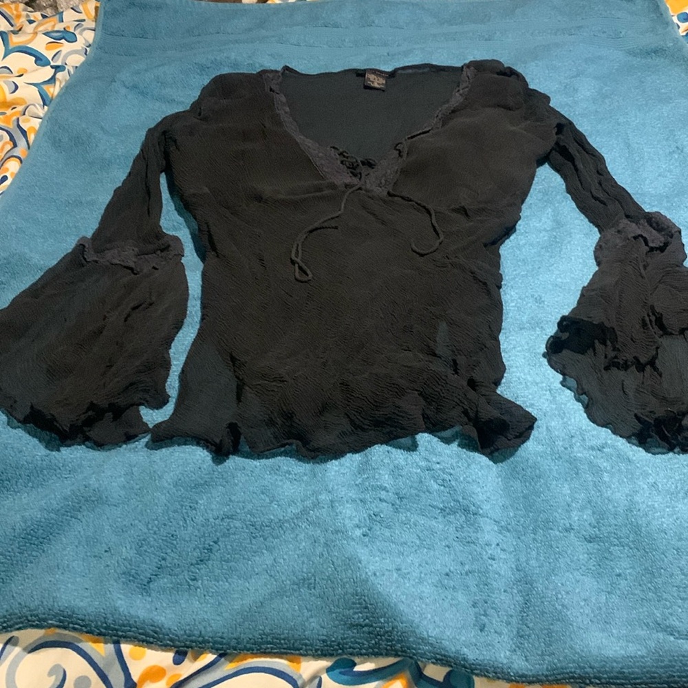 Sexy Gothic Sheer Black Top. Ruffle Cuffs